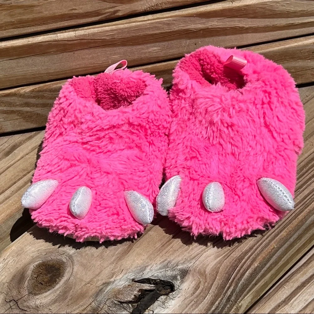- Monster Pink is Furry Slippers SZ 4! EUC!
